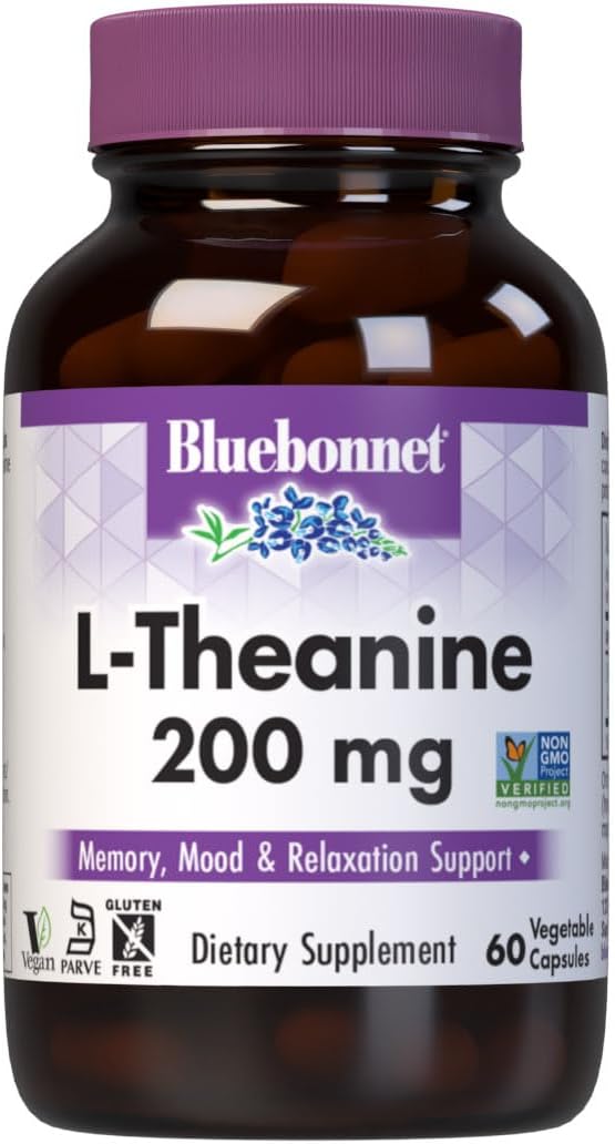 BlueBonnet L-Theanine 200mg Daily Nootropic Promotes Relaxation for Women and Men* - Free Form Amino Acid L Theanine Supplement - Non-GMO, Vegan, Gluten-Free - 30 Vegetable Capsules - görsel 6