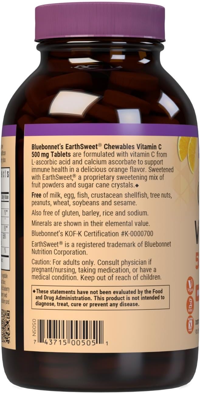 Bluebonnet EarthSweet Vitamin C 500 mg Chewable Tablets - Orange, 90 Count - görsel 3