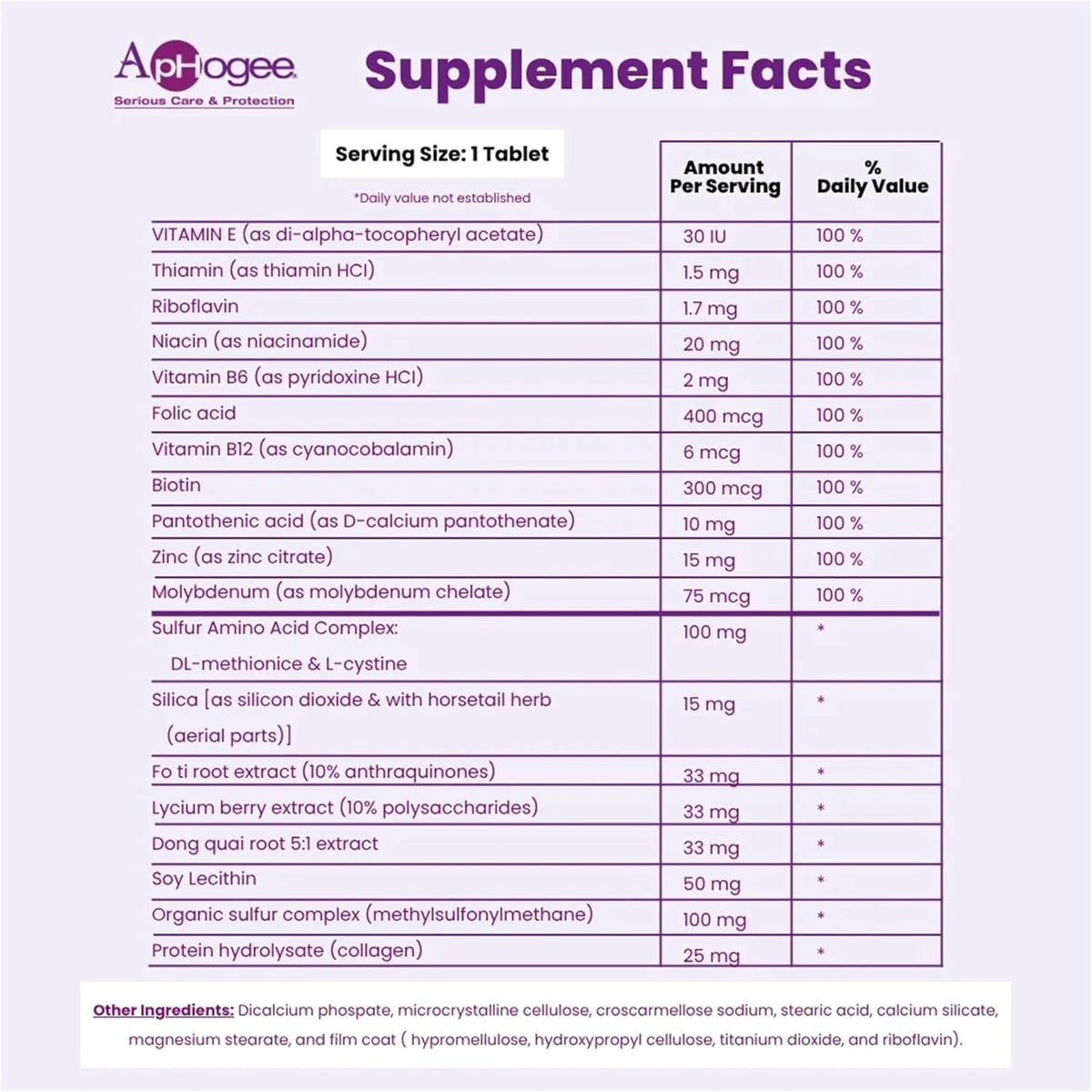 Aphogee Nutritional Supplement for Healthy Hair – Biotin, Vitamins & Minerals with MSM, Collagen & Amino Acids – 30 Tablets - görsel 3