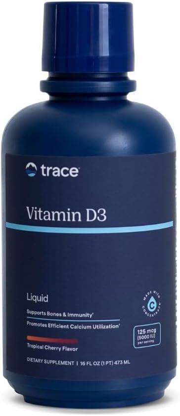 Trace Minerals Liquid Vitamin D3 with Ionic Trace Minerals, Natural Tropical Cherry, 16 fl oz (473 mL, 32 Servings)
