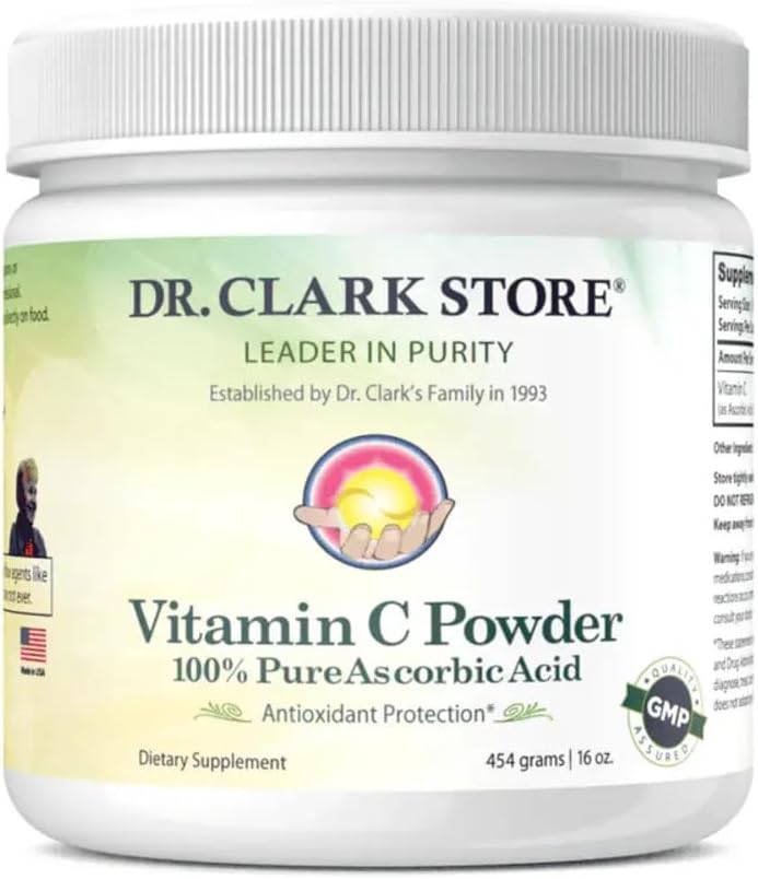 Dr Clark Vitamin C Powder Ascorbic Acid - Immune Support Supplement, Gluten Free, Potent Antioxidant, 454 g