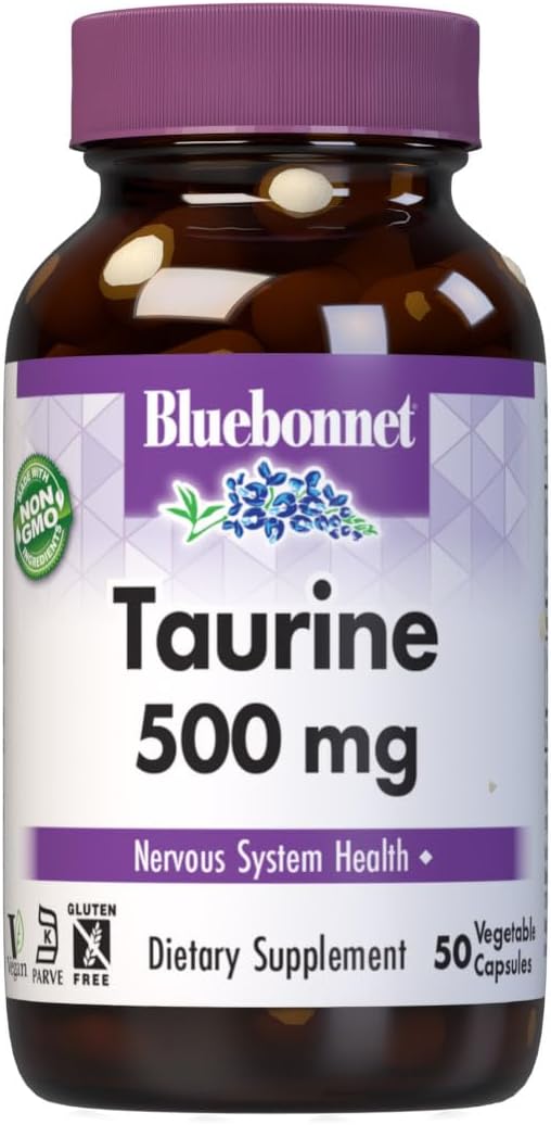 Bluebonnet Taurine 500 mg – Free-Form Amino Acid – 50 Vegetable Capsules