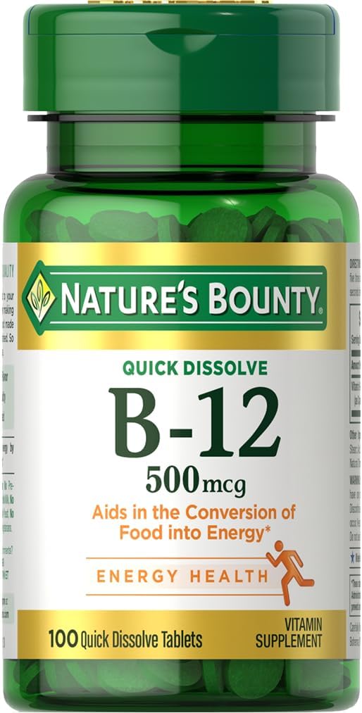 Nature's Bounty Vitamin B12 500mcg Quick Dissolve Tablets, 100 Count