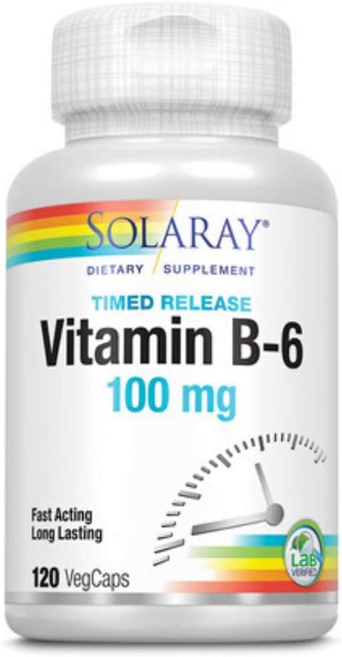 SOLARAY Vitamin B6 100 mg, Timed Release, Vegan - 120 Veg Caps