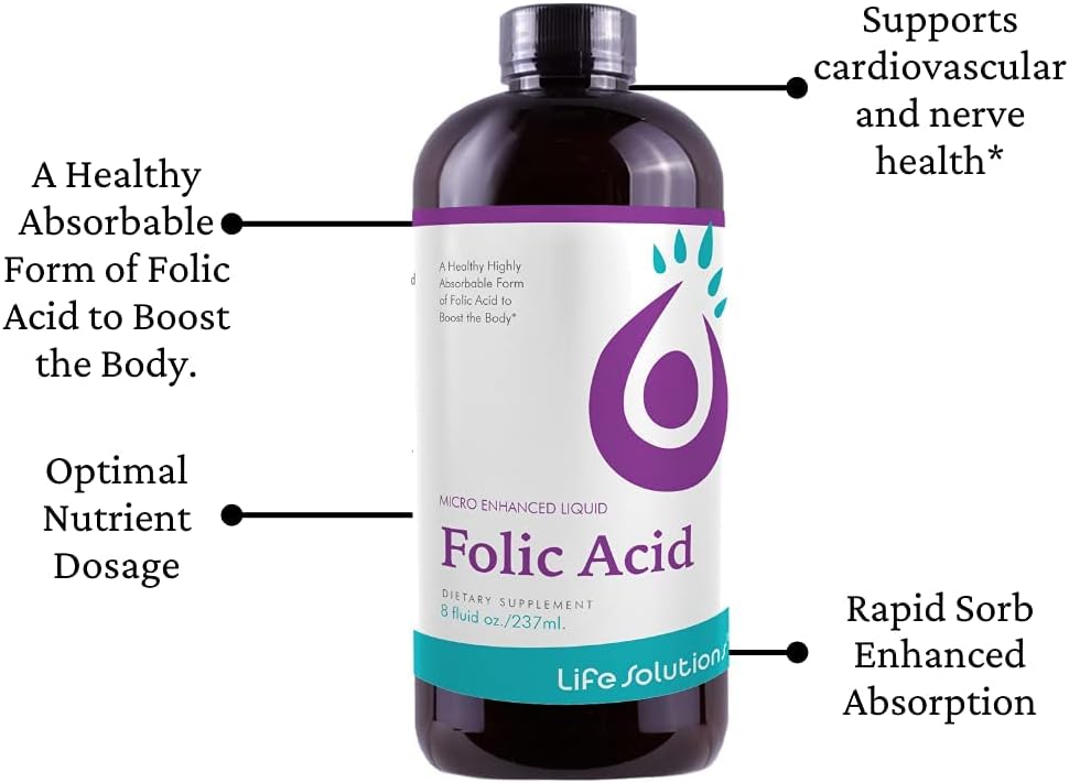 Life Solutions Liquid Folic Acid Supplement, 800 mcg, Berry Flavour, 240 mL