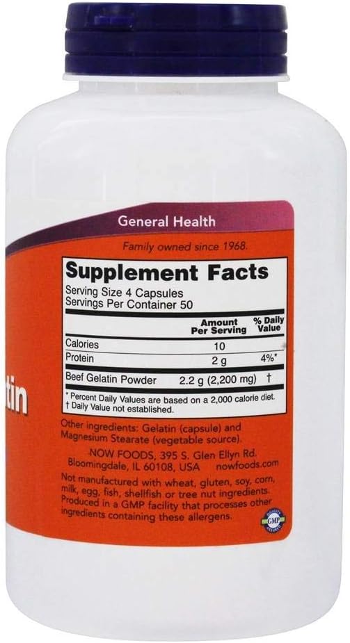 Now Foods Beef Gelatin Hydrolyzed, 200 Capsules