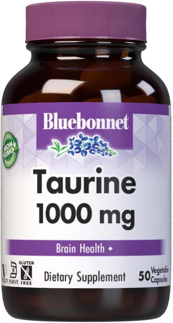 Bluebonnet Nutrition Taurine 1000 mg – Nervous System Support, Non-GMO, Vegan, Kosher, 50 Capsules