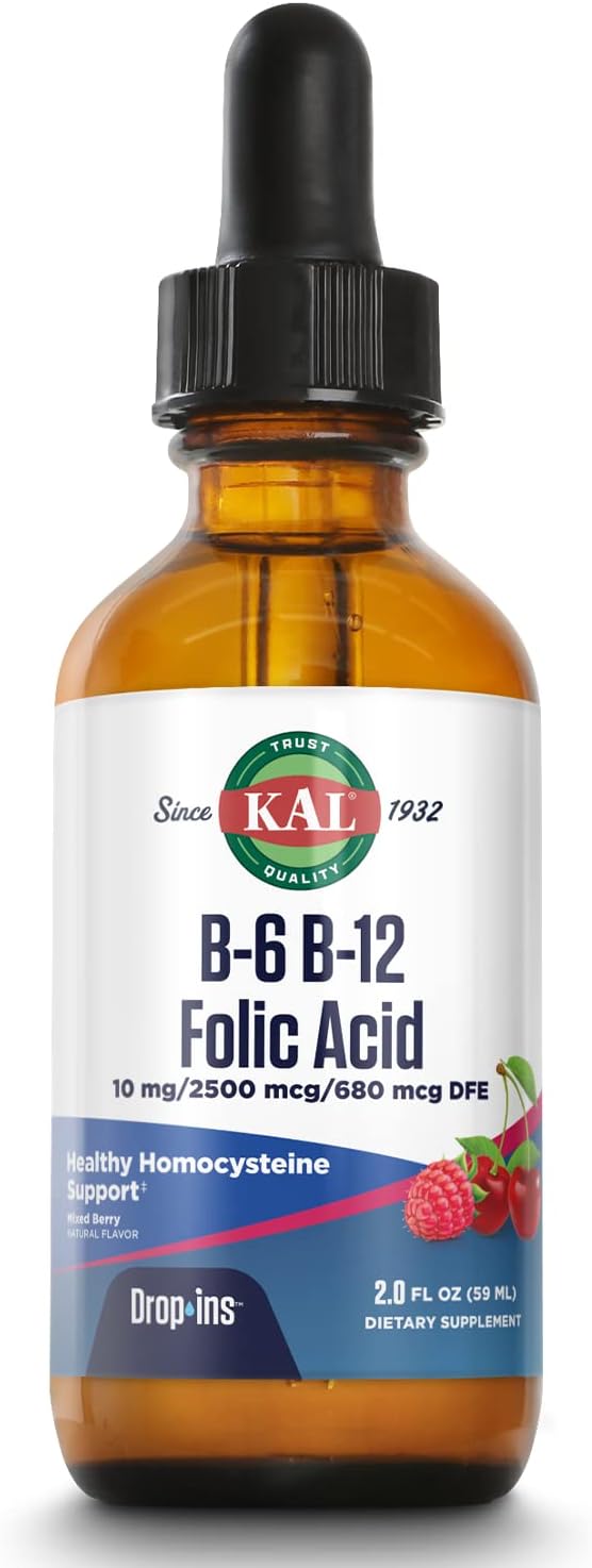 KAL Vitamin B-6, B-12, and Folic Acid Supplement - Methylcobalamin and Folate Lozenges - Natural Cherry - Gluten Free - 60 Servings