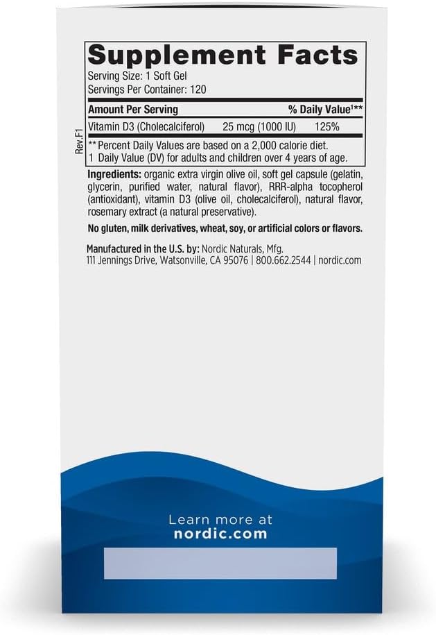Nordic Naturals Vitamin D3 1000 IU - Orange Flavour - 120 Mini Soft Gels