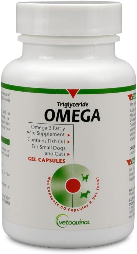 Vetoquinol Triglyceride Omega – Fish Oil for Dogs & Cats, 60 Softgels