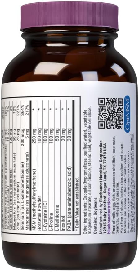 Bluebonnet Nutrition Ultimate Hair and Nail Formula, Vitamins, Minerals, and Speciality Nutrients for Beauty Within, 60 Vegetable Capsules