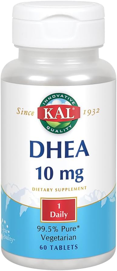 KAL DHEA-10 Tablets – 10 mg DHEA Supplement for Hormone Balance – 60 Tablets