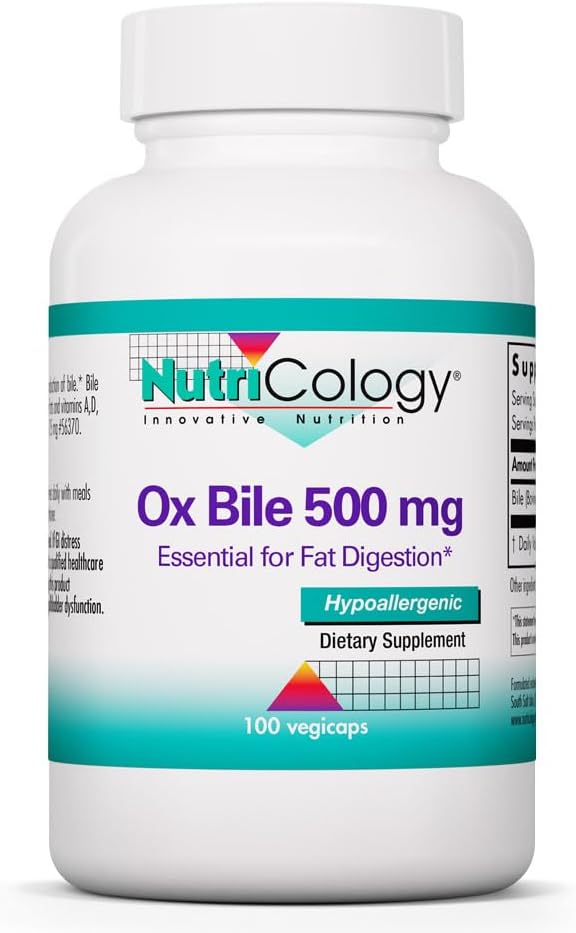 NutriCology Ox Bile 500 mg – Concentrated Bile Salts to Support Fat Digestion – 180 Capsules