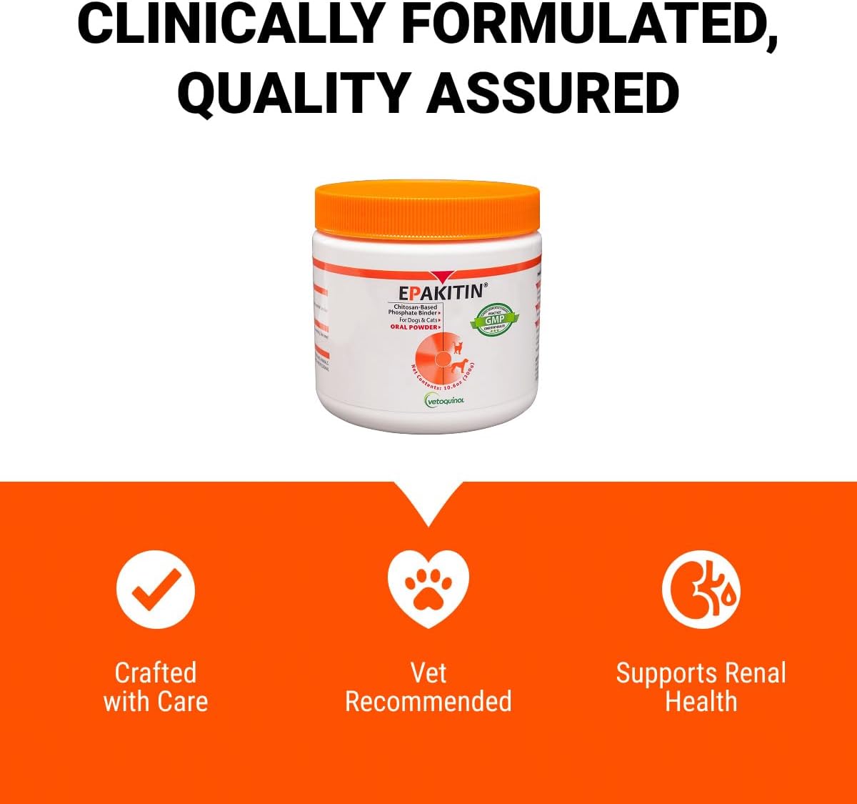 Vetoquinol Epakitin Chitosin-Based Phosphate Binder for Cats & Dogs – Renal Support Supplement Powder - 300g