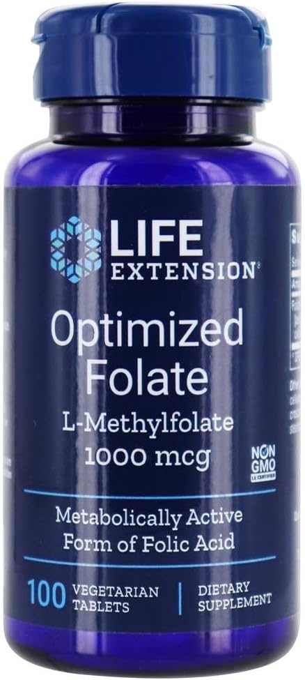 Life Extension Optimised Folate (L-Methylfolate), 1000 mcg, 100 Vegetarian Tablets (3-Pack)
