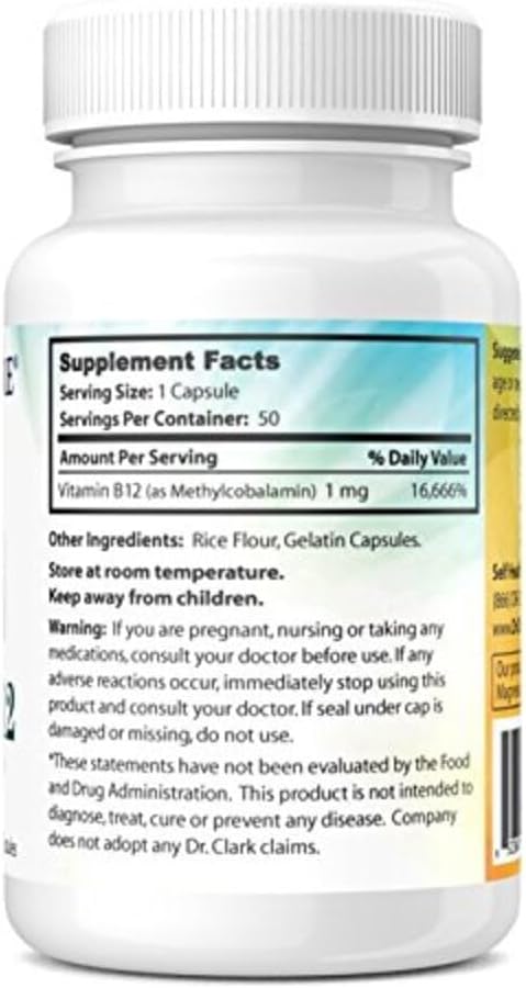 Dr. Clark Vitamin B12 Supplement, 1 mg, 50 Gelatin Capsules