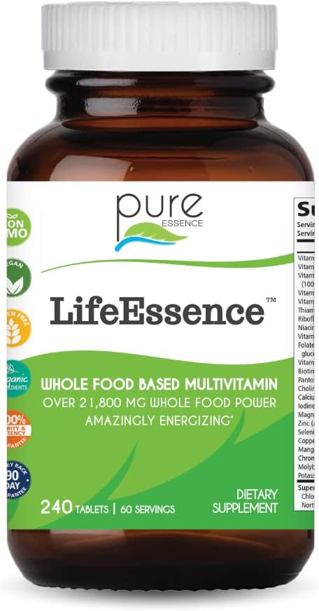 PURE ESSENCE LABS LifeEssence Multivitamin for Women and Men - Natural Herbal Supplement with Vitamin D, B12, Biotin - 120 Tablets