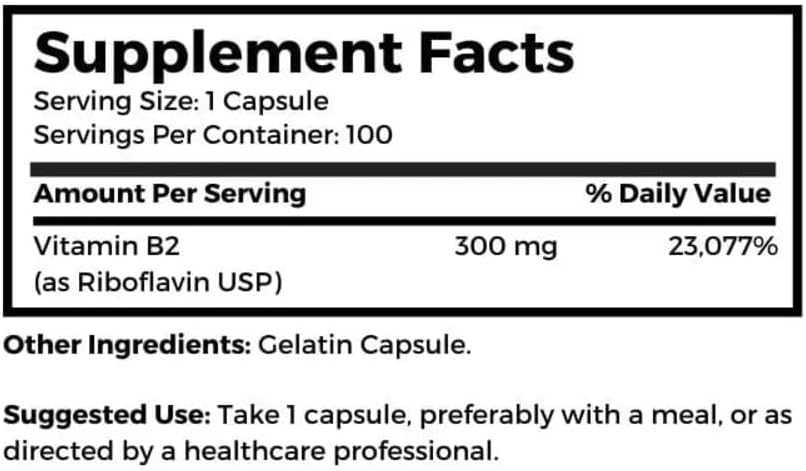 Dr. Clark Vitamin B2 Supplement, 300 mg, 100 Gelatin Capsules