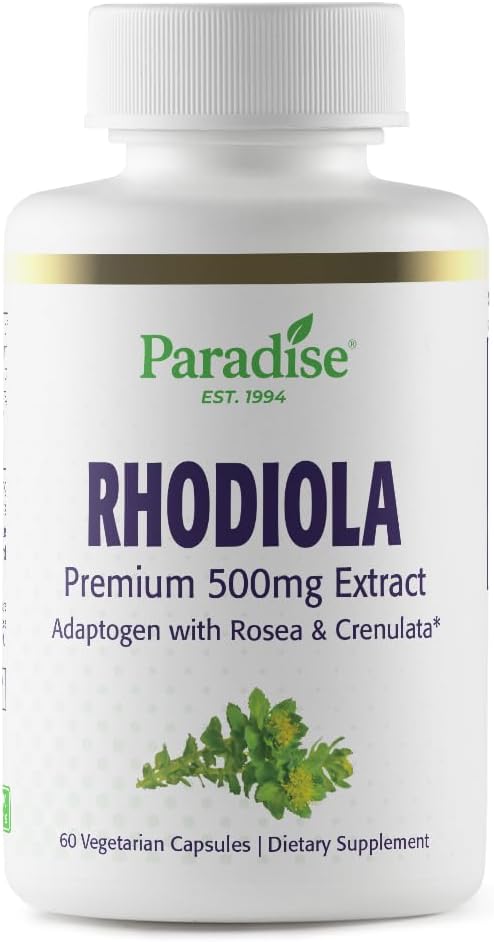 Paradise Herbs Rhodiola Extract 500 mg, Super Potent Antioxidant, Ultra-Pure, Vegan, Non-GMO, Gluten-Free, 60 Vegetarian Capsules