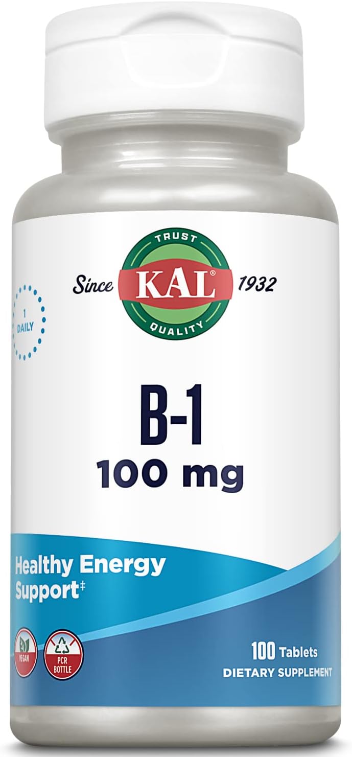 KAL Vitamin B1 100 mg – Thiamine for Energy, Metabolism, and Nervous System Health – 100 Tablets