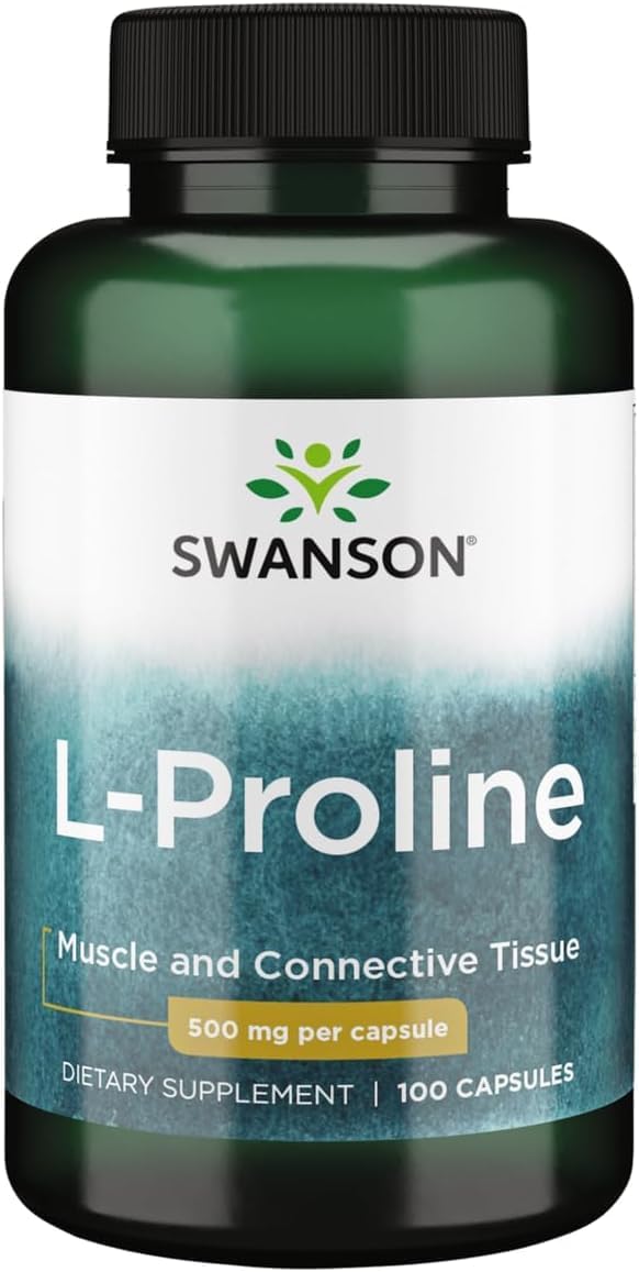Swanson L-Proline 500 mg, 100 Capsules - Amino Acid Supplement for Connective Tissue and Collagen Support