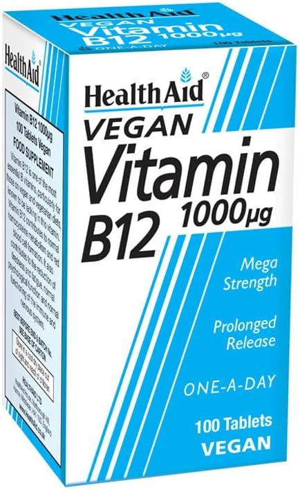 HealthAid Vitamin B12 (Cyanocobalamin) 1000 mcg – Prolonged Release – 100 Tablets