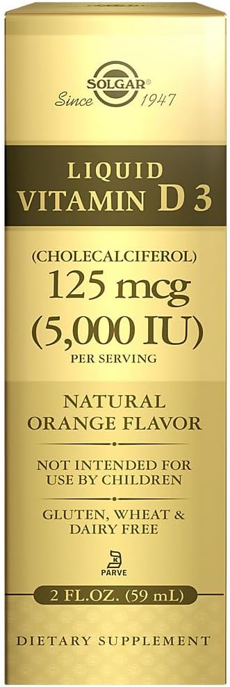 Solgar Liquid Vitamin D3 125 mcg (5,000 IU), 59 mL – Natural Orange Flavour