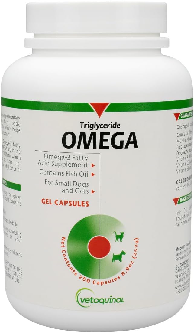 Vetoquinol Triglyceride Omega – Fish Oil for Dogs & Cats, 60 Softgels