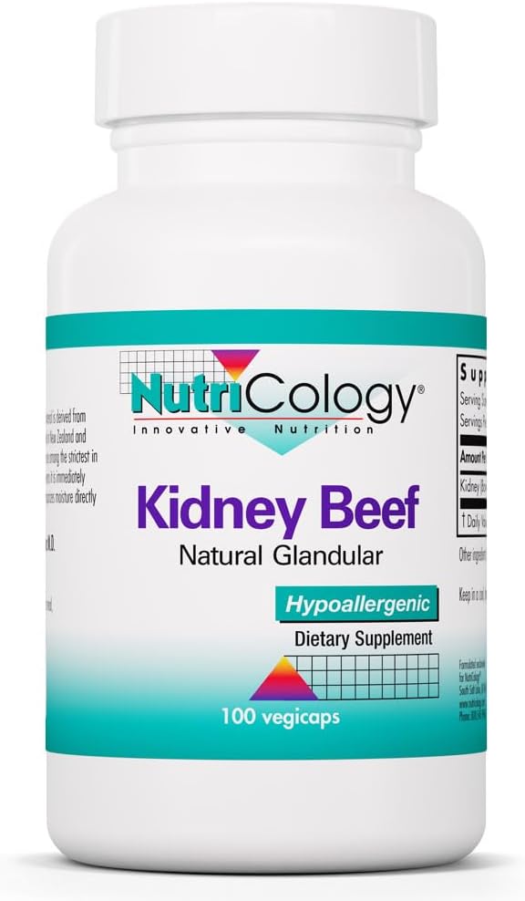 Allergy Research Group NutriCology Kidney Beef - 500 mg Bovine Kidney Glandular Supplement - Freeze-Dried - 100 Vegicaps - görsel 1