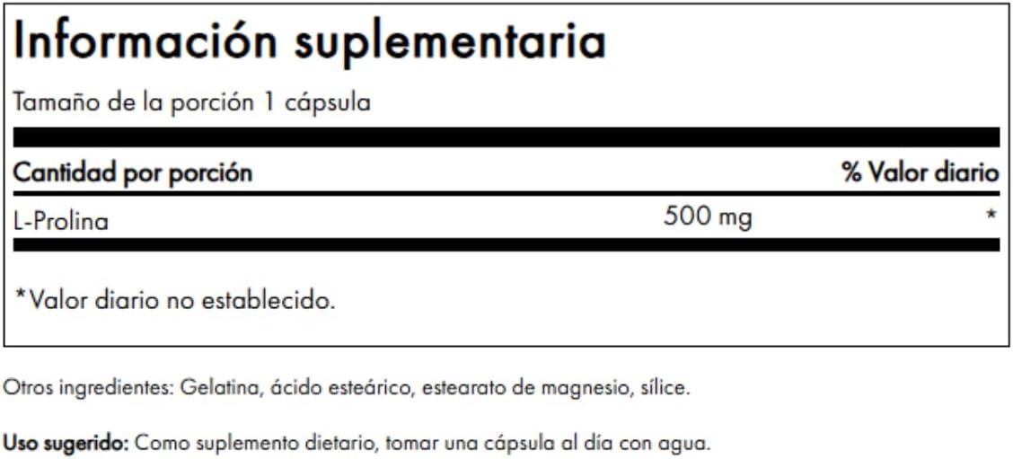 Swanson L-Proline 500 mg, 100 Capsules - Amino Acid Supplement for Connective Tissue and Collagen Support