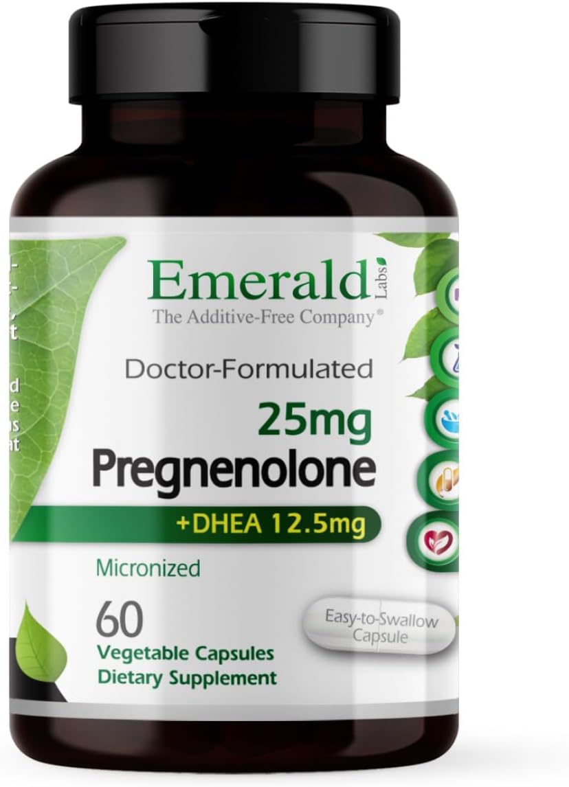 EMERALD LABS Pregnenolone 50mg with DHEA 25mg – Premium Wellness Supplement to Support Cognitive Health, Immune Response & Hormone Balance – Gluten-Free – 60 Vegetable Capsules (30-Day Supply)