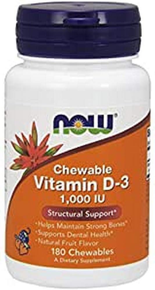 NOW Foods Vitamin D-3 Chewable Natural Mint Flavour 1000 IU - 180 Chewable Tablets