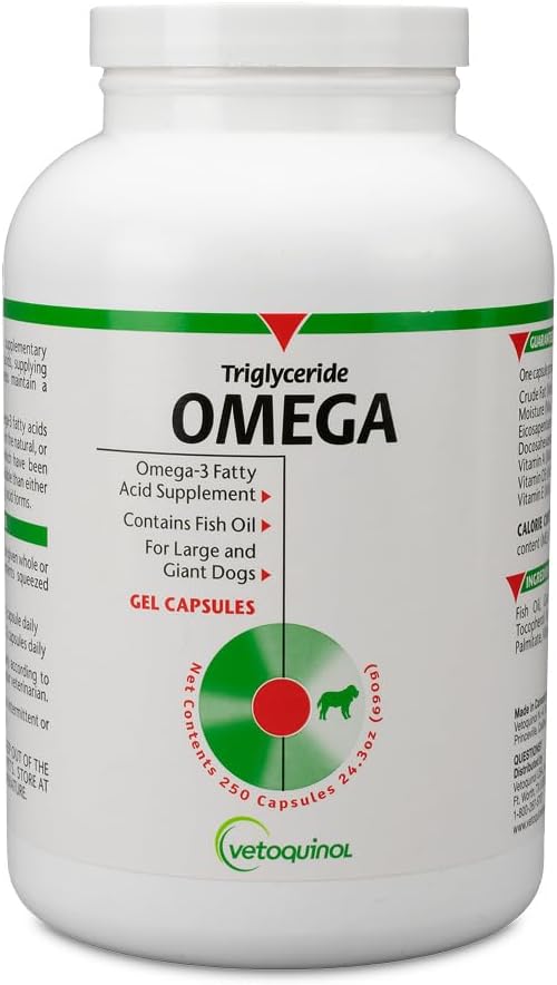 Vetoquinol Triglyceride Omega – Fish Oil for Dogs & Cats – 60 Capsules