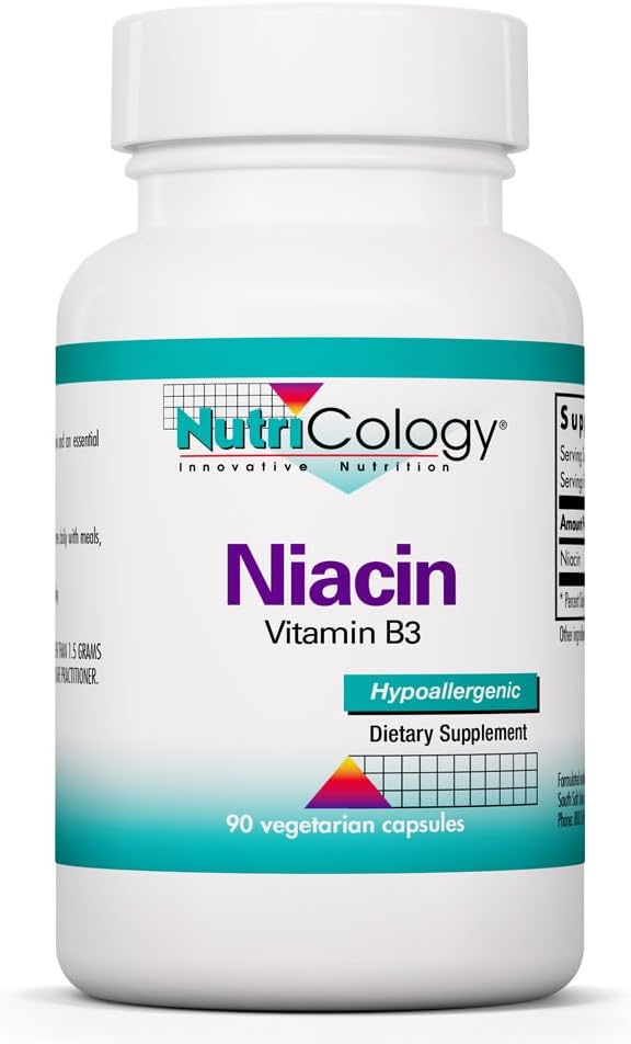 NutriCology Niacin - Vitamin B3 (Nicotinic Acid) - Supports Energy Metabolism & Redox Function - Hypoallergenic - 90 Capsules