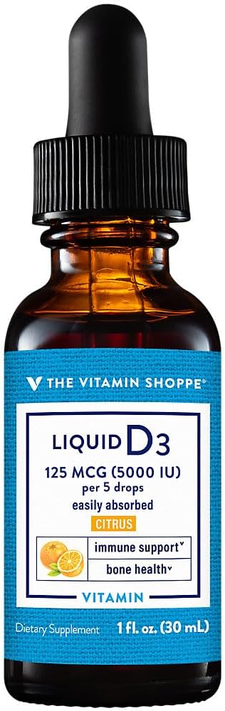The Vitamin Shoppe Vitamin Liquid D3 5000 IU – Citrus Flavour, 30 mL