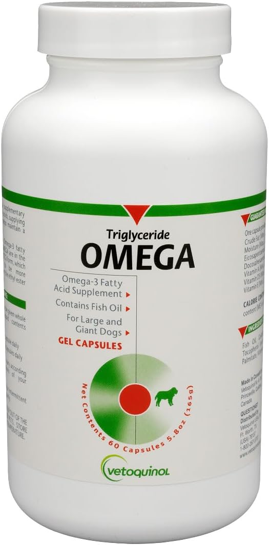 Vetoquinol Triglyceride Omega – Fish Oil for Dogs & Cats – 60 Capsules