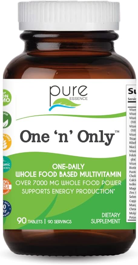 One n Only Whole Food Multivitamin by Pure Essence, Once-Daily with Superfoods, Minerals, Digestive Enzymes, Vitamin D3, B12, Biotin - 90 Tablets