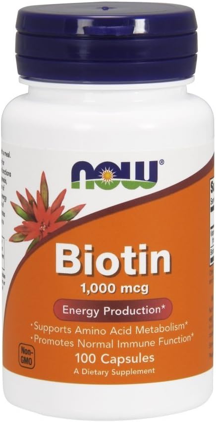 NOW Foods Biotin 1000 mcg, 100 Capsules (Pack of 4)