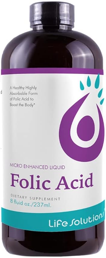 Life Solutions Liquid Folic Acid Supplement, 800 mcg, Berry Flavour, 240 mL