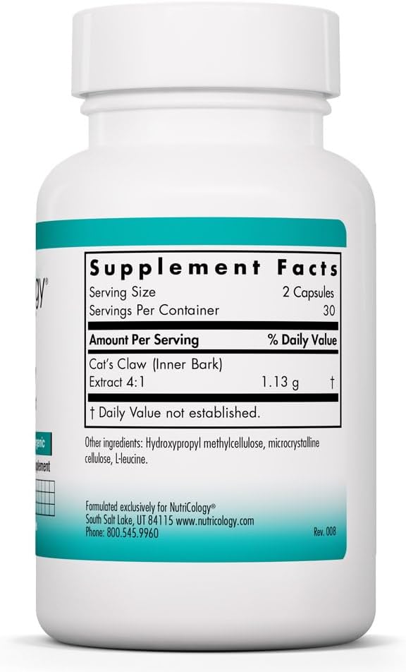 NutriCology Cat's Claw Inner Bark Extract – 60 Vegetarian Capsules