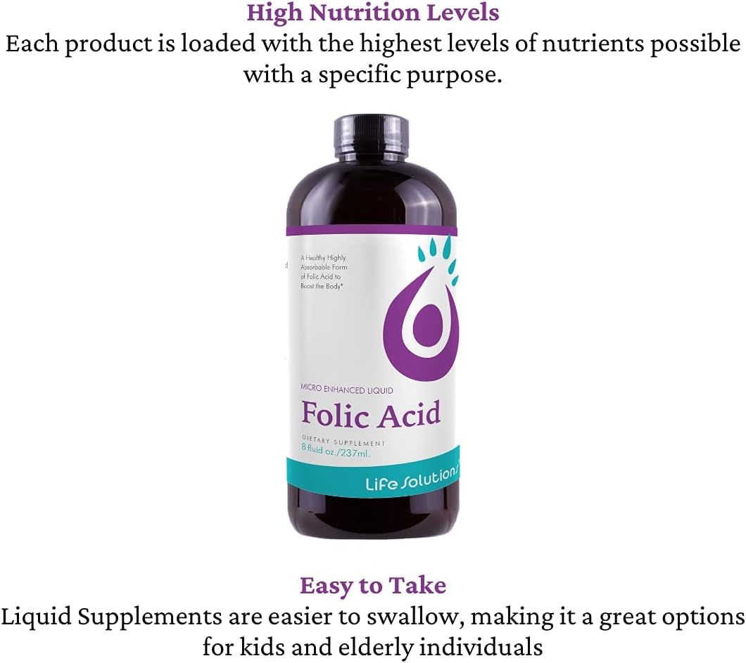 Life Solutions Liquid Folic Acid Supplement, 800 mcg, Berry Flavour, 240 mL
