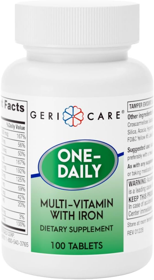 GeriCare One-Daily Multivitamin with Iron Tablets, 100 Count