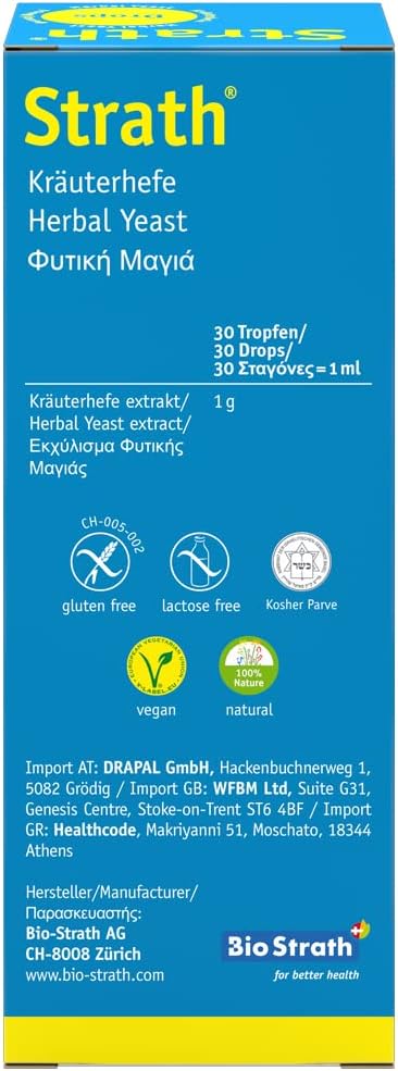 Strath Nutritional Yeast Liquid Syrup – Postbiotic Digestive Support with 61 Nutrients, Vegetarian, Lactose Free, 100 mL