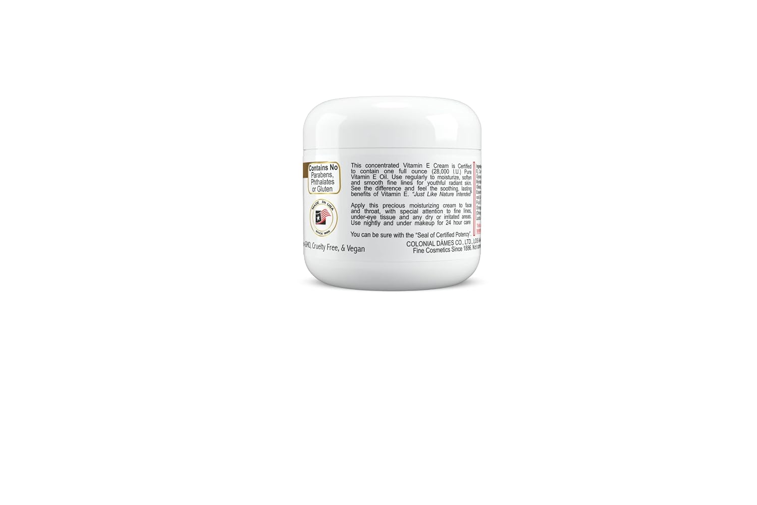 Colonial Dames Concentrated Vitamin E Moisturising Cream - 28,000 I.U. for Dry Skin & Fine Lines