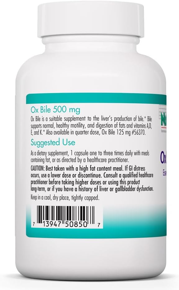 NutriCology Ox Bile 500 mg – Concentrated Bile Salts to Support Fat Digestion – 180 Capsules