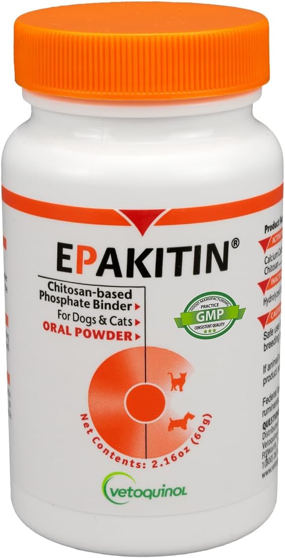 Vetoquinol Epakitin Chitosin-Based Phosphate Binder for Cats & Dogs – Renal Support Supplement Powder - 300g