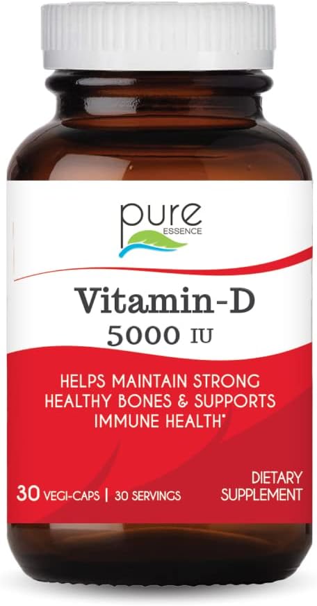 Pure Essence Labs Vitamin D3 5000 IU – 30 Vegetarian Capsules