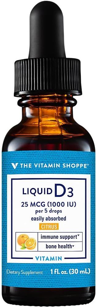 The Vitamin Shoppe Vitamin D3 1000 IU Liquid Drops – Citrus Flavour (30 mL)