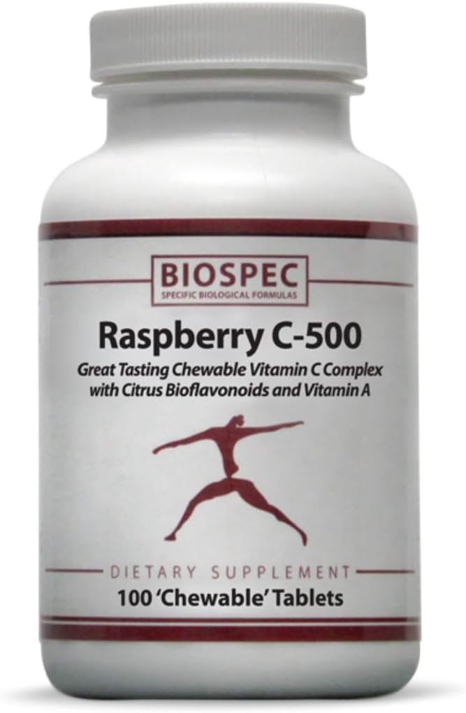BIOSPEC NUTRITIONALS Raspberry C-500 – Chewable Immune and Antioxidant Support - Vitamin C, Vitamin A, and Citrus Bioflavonoids - görsel 1