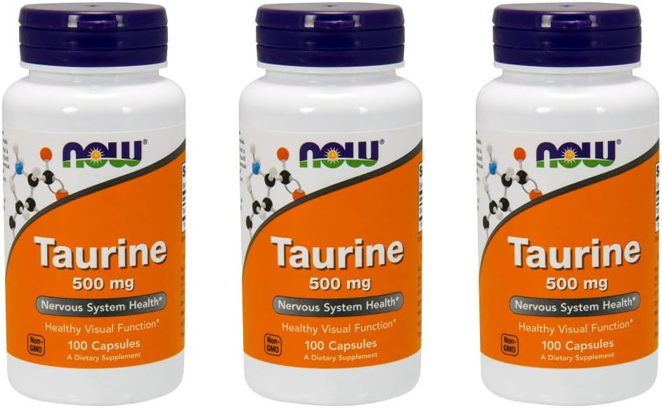 NOW Taurine 500 mg, 100 Capsules (Pack of 3)